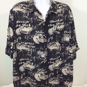 Mens Button Up Shirt Cars Trucks Guitars Black 3X